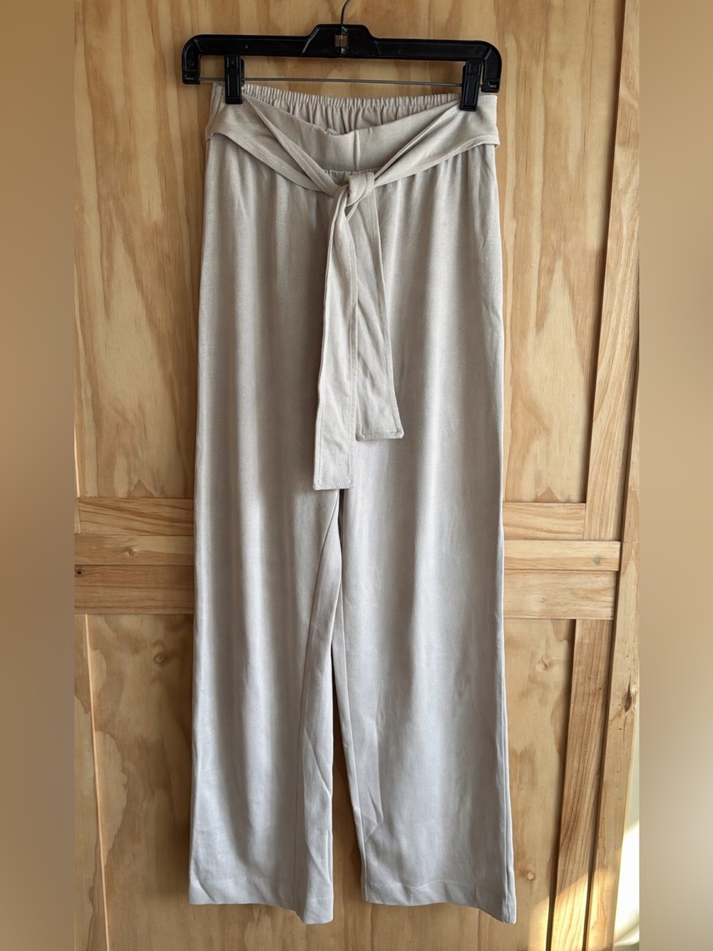 Zara Beige High-Rise Tie-Waist Wide-Leg Pants